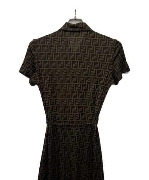 FENDI（フェンディ）FENDI (フェンディ) ズッカ柄半袖ワンピース ブラウン×ブラック サイズ:４０の古着・服飾アイテム