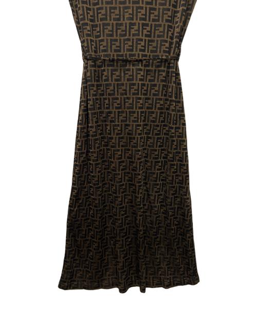 FENDI（フェンディ）FENDI (フェンディ) ズッカ柄半袖ワンピース ブラウン×ブラック サイズ:４０の古着・服飾アイテム