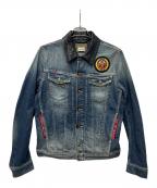 DIESELディーゼル）の古着「襟レザーデニムジャケット」｜インディゴ×ブラック