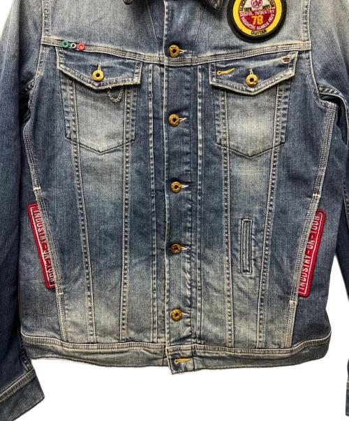DIESEL（ディーゼル）DIESEL (ディーゼル) 襟レザーデニムジャケット インディゴ×ブラック サイズ:Ｌの古着・服飾アイテム
