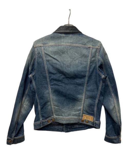 DIESEL（ディーゼル）DIESEL (ディーゼル) 襟レザーデニムジャケット インディゴ×ブラック サイズ:Ｌの古着・服飾アイテム