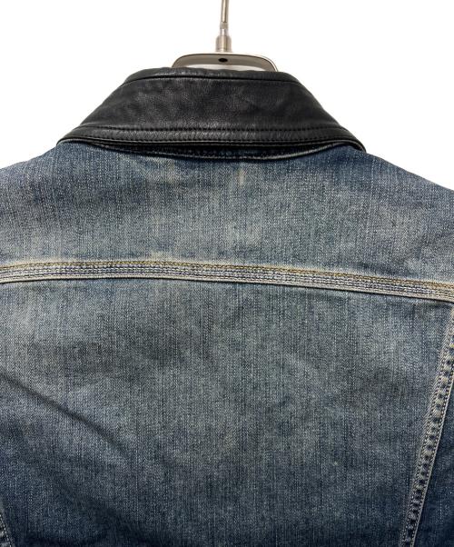 DIESEL（ディーゼル）DIESEL (ディーゼル) 襟レザーデニムジャケット インディゴ×ブラック サイズ:Ｌの古着・服飾アイテム