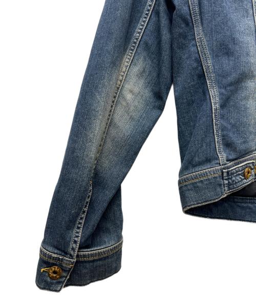 DIESEL（ディーゼル）DIESEL (ディーゼル) 襟レザーデニムジャケット インディゴ×ブラック サイズ:Ｌの古着・服飾アイテム