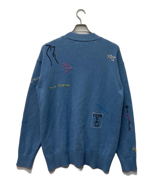 MAISON SPECIAL（メゾンスペシャル）MAISON SPECIAL (メゾンスペシャル) Life Word Embroidery Knit Cardigan スカイブルー サイズ:FREEの古着・服飾アイテム