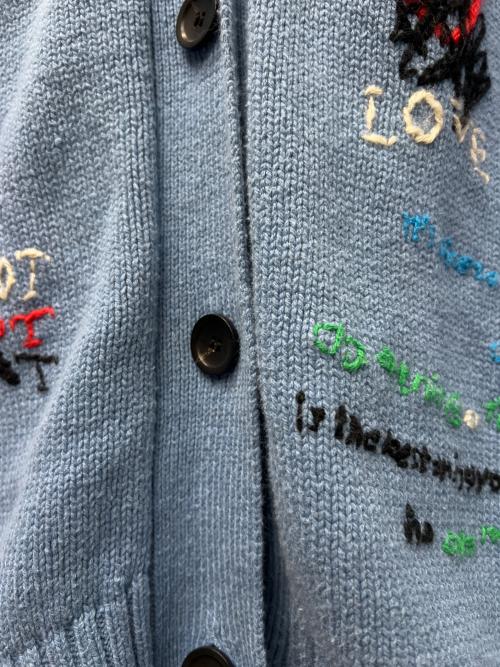 MAISON SPECIAL（メゾンスペシャル）MAISON SPECIAL (メゾンスペシャル) Life Word Embroidery Knit Cardigan スカイブルー サイズ:FREEの古着・服飾アイテム