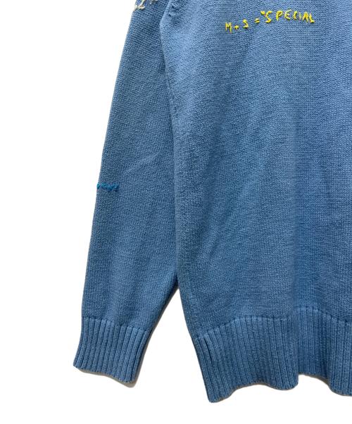 MAISON SPECIAL（メゾンスペシャル）MAISON SPECIAL (メゾンスペシャル) Life Word Embroidery Knit Cardigan スカイブルー サイズ:FREEの古着・服飾アイテム