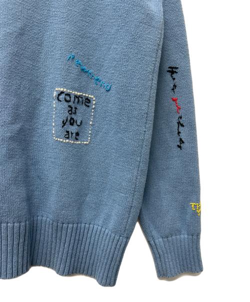 MAISON SPECIAL（メゾンスペシャル）MAISON SPECIAL (メゾンスペシャル) Life Word Embroidery Knit Cardigan スカイブルー サイズ:FREEの古着・服飾アイテム