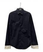 DIOR HOMMEディオール オム）の古着「フライフロントバイカラーシャツ」｜ブラック×ホワイト