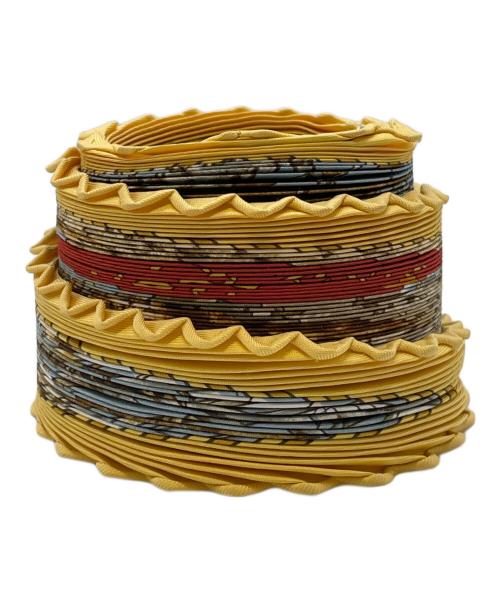 HERMES（エルメス）HERMES (エルメス) プリーツスカーフ イエロー×ブラウンの古着・服飾アイテム