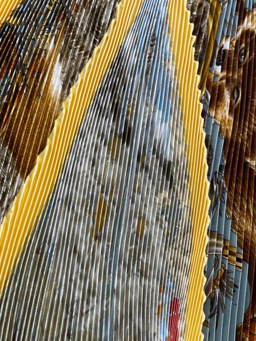 HERMES（エルメス）HERMES (エルメス) プリーツスカーフ イエロー×ブラウンの古着・服飾アイテム