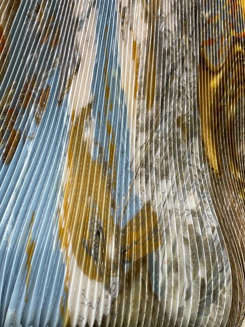 HERMES（エルメス）HERMES (エルメス) プリーツスカーフ イエロー×ブラウンの古着・服飾アイテム