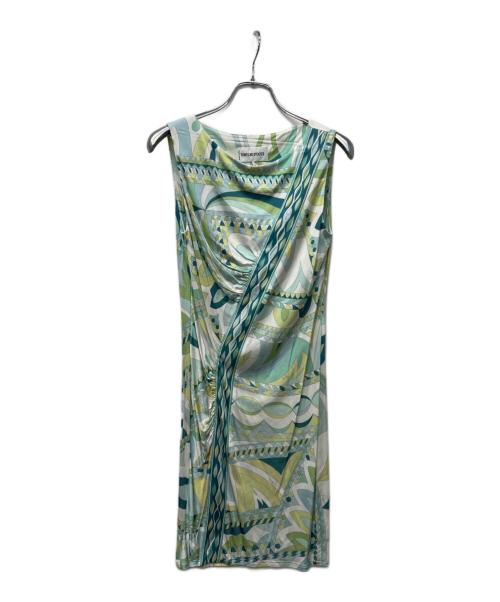 Emilio Pucci（エミリオ プッチ）Emilio Pucci (エミリオ プッチ) ノースリーブ・キャミソールワンピース ブルー×ホワイト サイズ:３４の古着・服飾アイテム