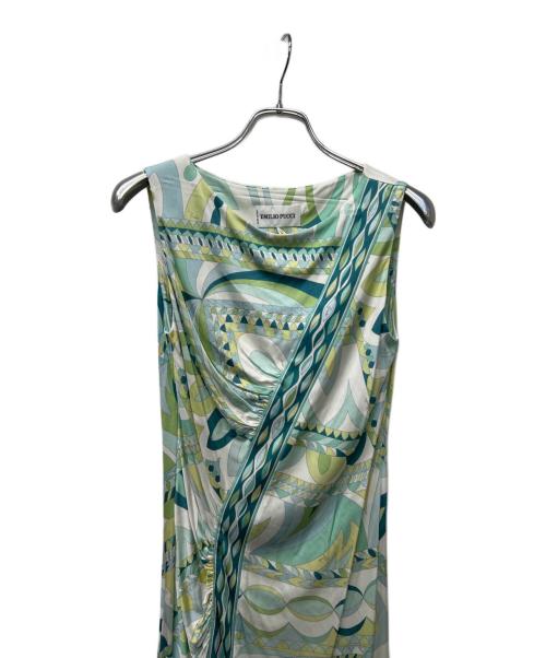 Emilio Pucci（エミリオ プッチ）Emilio Pucci (エミリオ プッチ) ノースリーブ・キャミソールワンピース ブルー×ホワイト サイズ:３４の古着・服飾アイテム