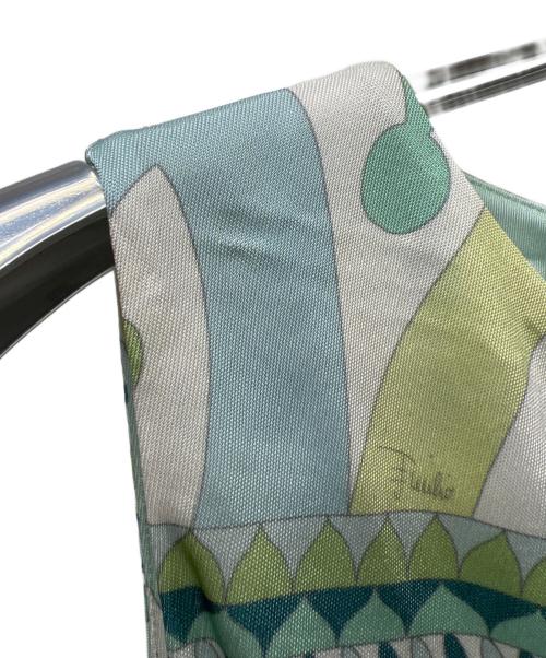 Emilio Pucci（エミリオ プッチ）Emilio Pucci (エミリオ プッチ) ノースリーブ・キャミソールワンピース ブルー×ホワイト サイズ:３４の古着・服飾アイテム