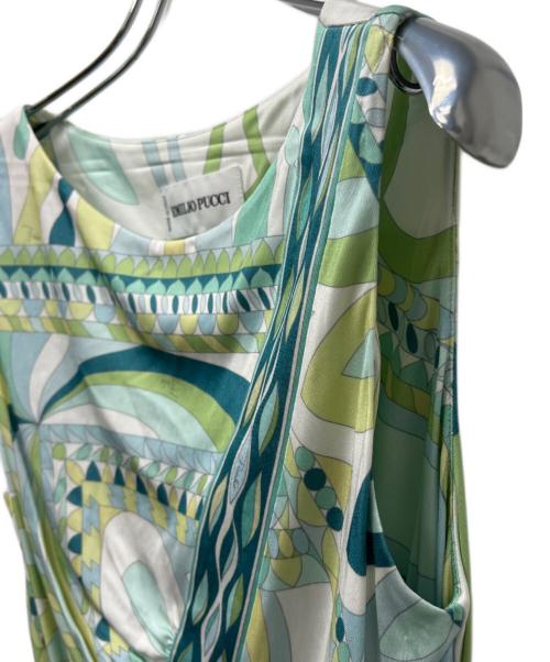 Emilio Pucci（エミリオ プッチ）Emilio Pucci (エミリオ プッチ) ノースリーブ・キャミソールワンピース ブルー×ホワイト サイズ:３４の古着・服飾アイテム