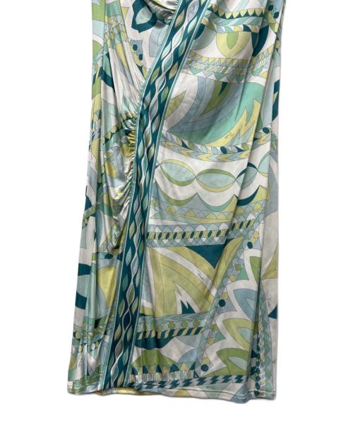 Emilio Pucci（エミリオ プッチ）Emilio Pucci (エミリオ プッチ) ノースリーブ・キャミソールワンピース ブルー×ホワイト サイズ:３４の古着・服飾アイテム