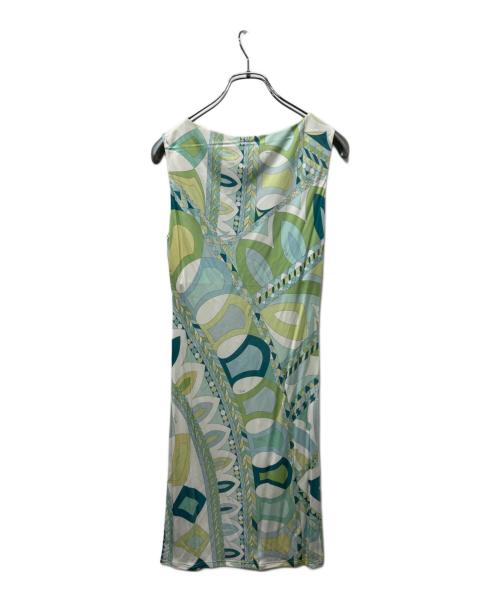 Emilio Pucci（エミリオ プッチ）Emilio Pucci (エミリオ プッチ) ノースリーブ・キャミソールワンピース ブルー×ホワイト サイズ:３４の古着・服飾アイテム