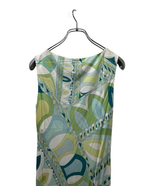 Emilio Pucci（エミリオ プッチ）Emilio Pucci (エミリオ プッチ) ノースリーブ・キャミソールワンピース ブルー×ホワイト サイズ:３４の古着・服飾アイテム