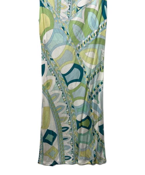 Emilio Pucci（エミリオ プッチ）Emilio Pucci (エミリオ プッチ) ノースリーブ・キャミソールワンピース ブルー×ホワイト サイズ:３４の古着・服飾アイテム