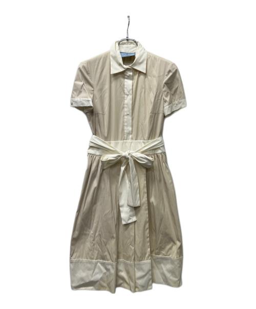 PRADA（プラダ）PRADA (プラダ) 半袖ワンピース ベージュ×アイボリー サイズ:３８の古着・服飾アイテム
