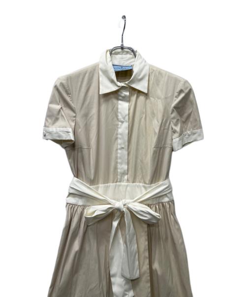 PRADA（プラダ）PRADA (プラダ) 半袖ワンピース ベージュ×アイボリー サイズ:３８の古着・服飾アイテム
