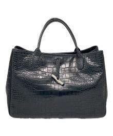 LONGCHAMP（ロンシャン）の古着「クロコ型押しレザーハンドバッグ」｜ブラック