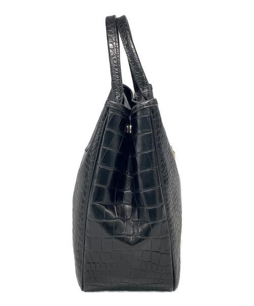 LONGCHAMP（ロンシャン）LONGCHAMP (ロンシャン) クロコ型押しレザーハンドバッグ ブラックの古着・服飾アイテム