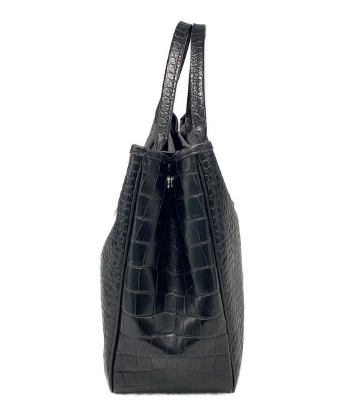 LONGCHAMP（ロンシャン）LONGCHAMP (ロンシャン) クロコ型押しレザーハンドバッグ ブラックの古着・服飾アイテム