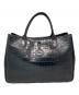 LONGCHAMP (ロンシャン) クロコ型押しレザーハンドバッグ ブラック：10000円