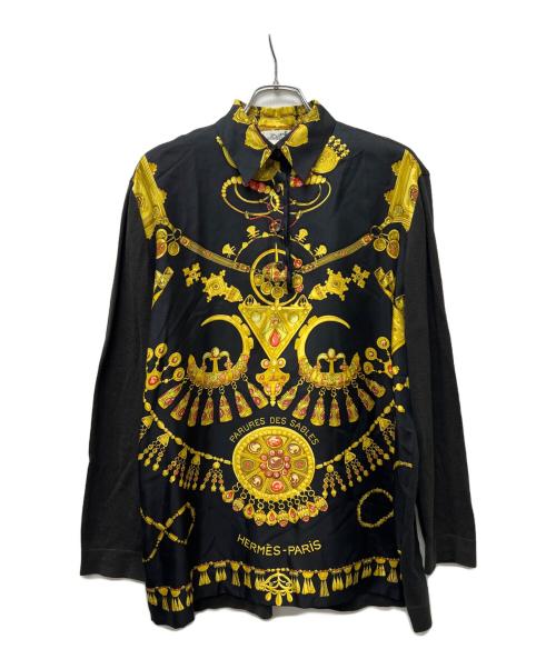 HERMES（エルメス）HERMES (エルメス) 切替ニットプルオーバーシャツ ネイビー×イエロー サイズ:Mの古着・服飾アイテム