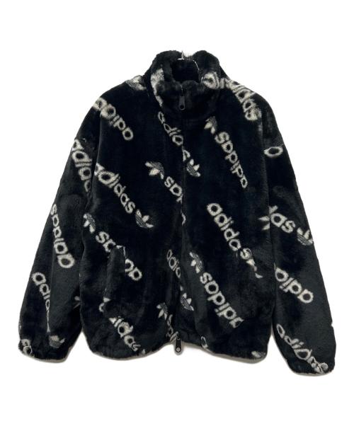 adidas（アディダス）adidas (アディダス) トーナル総柄プリント ファージャケット ブラック サイズ:Mの古着・服飾アイテム