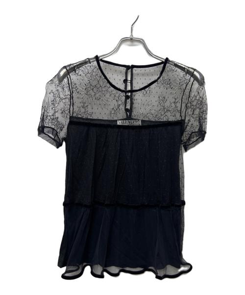 VALENTINO（ヴァレンティノ）VALENTINO (ヴァレンティノ) 半袖レースカットソー ブラック サイズ:３８の古着・服飾アイテム