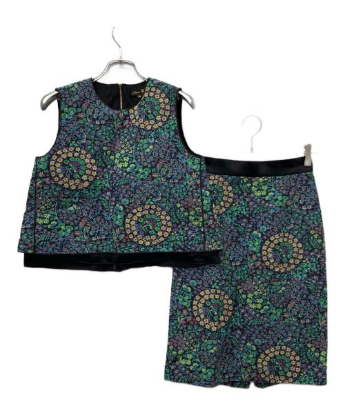 DRAWER（ドゥロワー）DRAWER (ドゥロワー) リネンリバティセットアップ グリーン×ブラック サイズ:３６の古着・服飾アイテム