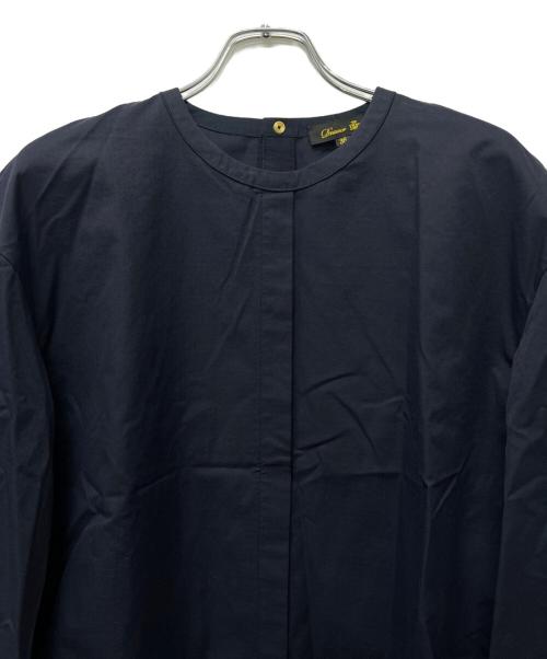 DRAWER（ドゥロワー）DRAWER (ドゥロワー) コットンドビーノーカラーブラウス ネイビー サイズ:36の古着・服飾アイテム