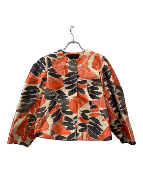 DRAWER（ドゥロワー）DRAWER (ドゥロワー) ノーカラージャケット オレンジ×ベージュ サイズ:３６の古着・服飾アイテム