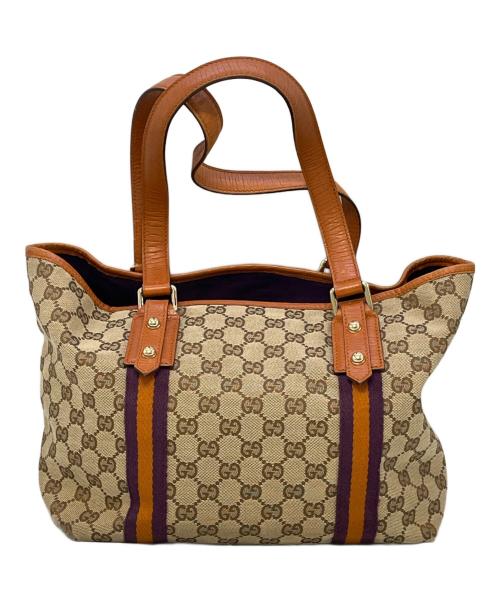GUCCI（グッチ）GUCCI (グッチ) ハンドバッグ ブラウン×ベージュの古着・服飾アイテム