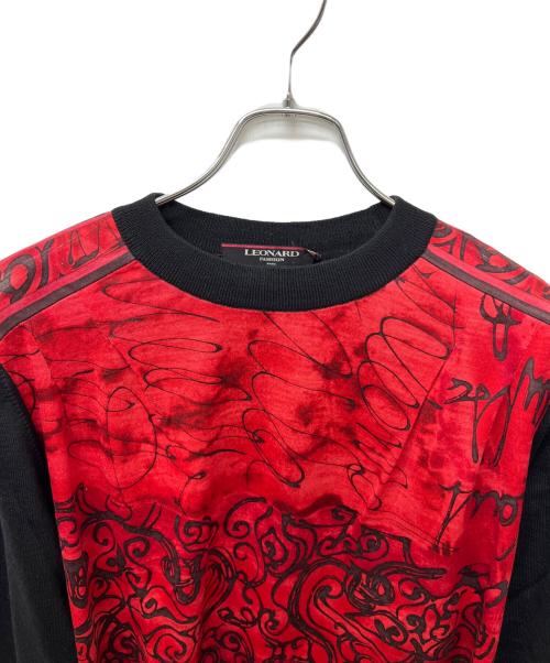 LEONARD PARIS（レオナール パリ）LEONARD PARIS (レオナール パリ) 総柄ニット レッド×ブラック サイズ:Ｌの古着・服飾アイテム