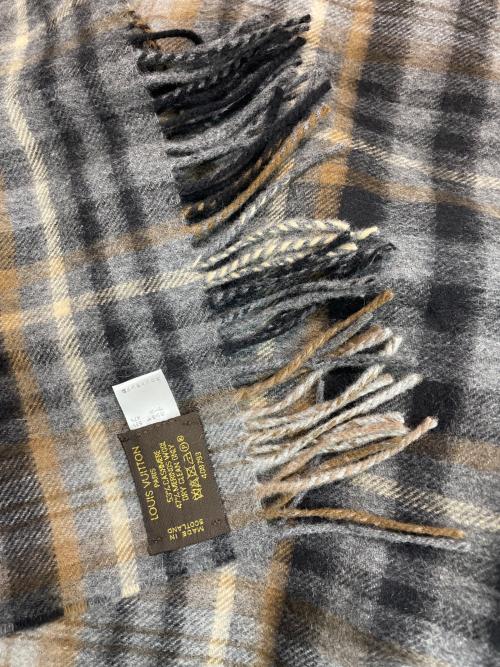 LOUIS VUITTON（ルイ ヴィトン）LOUIS VUITTON (ルイ ヴィトン) カシミヤ混マフラー グレー×ベージュの古着・服飾アイテム