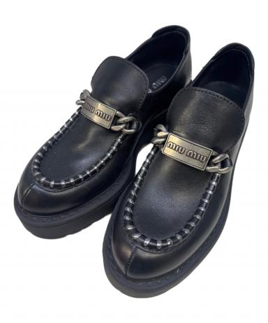 中古・古着通販】MIU MIU (ミュウミュウ) レザーローファー ブラック