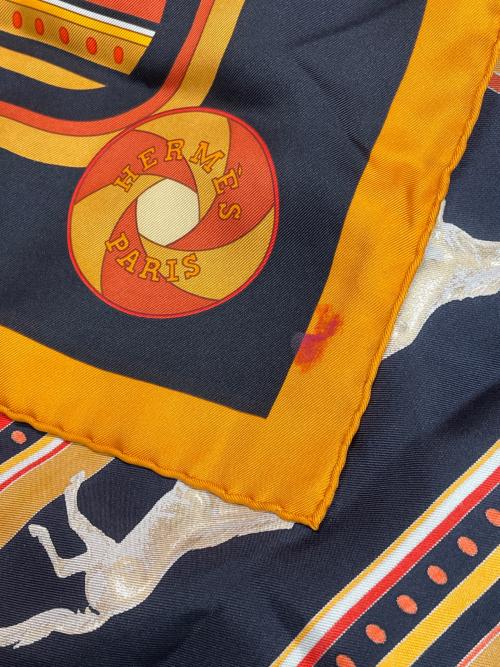 HERMES（エルメス）HERMES (エルメス) スカーフ ネイビー×オレンジの古着・服飾アイテム