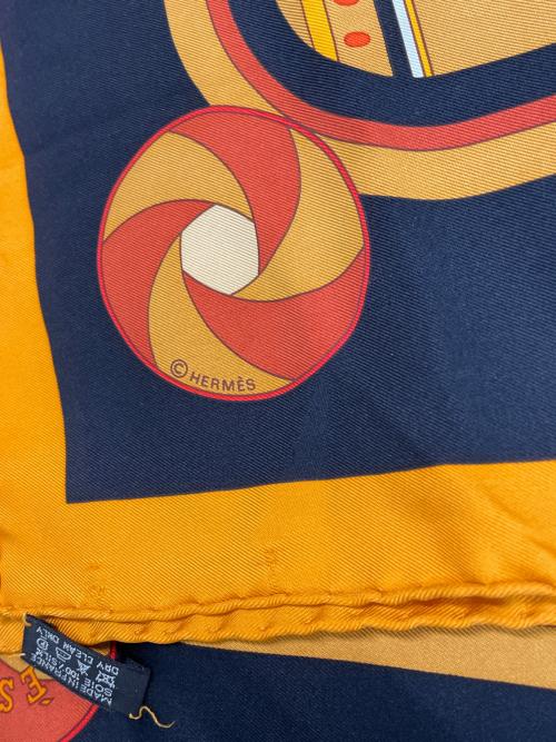 HERMES（エルメス）HERMES (エルメス) スカーフ ネイビー×オレンジの古着・服飾アイテム