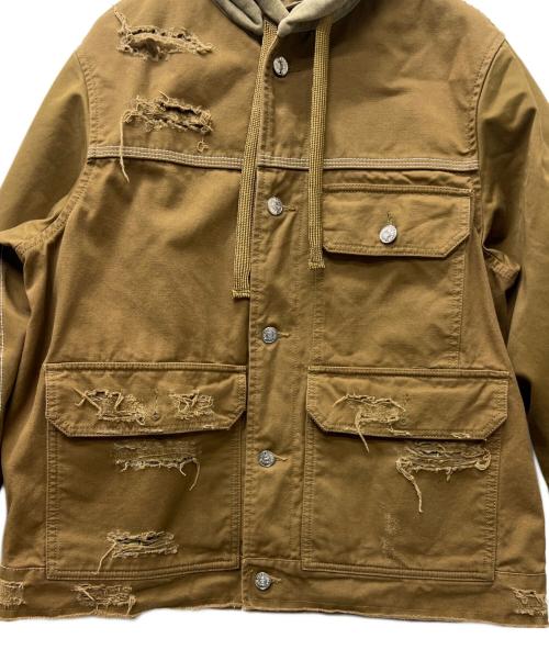 DIESEL（ディーゼル）DIESEL (ディーゼル) フーデッドダメージ加工ジャケット ブラウン サイズ:ＸＳの古着・服飾アイテム