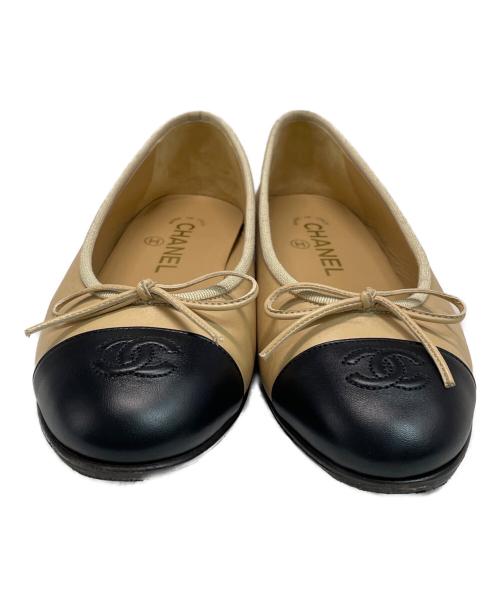 CHANEL（シャネル）CHANEL (シャネル) バイカラーバレエシューズ ベージュ×ブラック サイズ:SIZE 37Cの古着・服飾アイテム