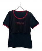 PRADAプラダ）の古着「切替メッシュTシャツ」｜ブラック×レッド