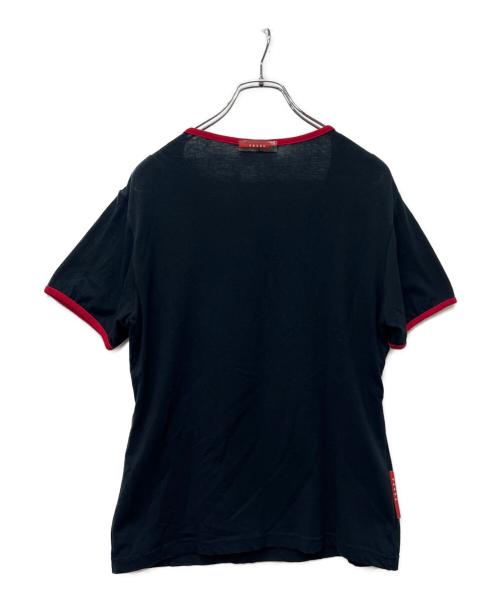 PRADA（プラダ）PRADA (プラダ) 切替メッシュTシャツ ブラック×レッド サイズ:不明の古着・服飾アイテム