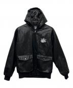 90909090）の古着「King Logo Synthetic Leather Hooded Jacket」｜ブラック