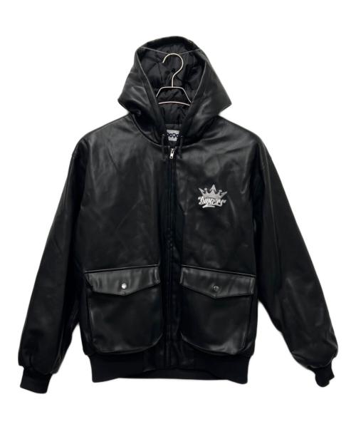 9090（9090）9090 (9090) King Logo Synthetic Leather Hooded Jacket ブラック サイズ:Ｌの古着・服飾アイテム