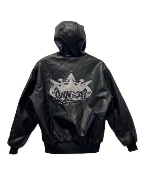 9090（9090）9090 (9090) King Logo Synthetic Leather Hooded Jacket ブラック サイズ:Ｌの古着・服飾アイテム