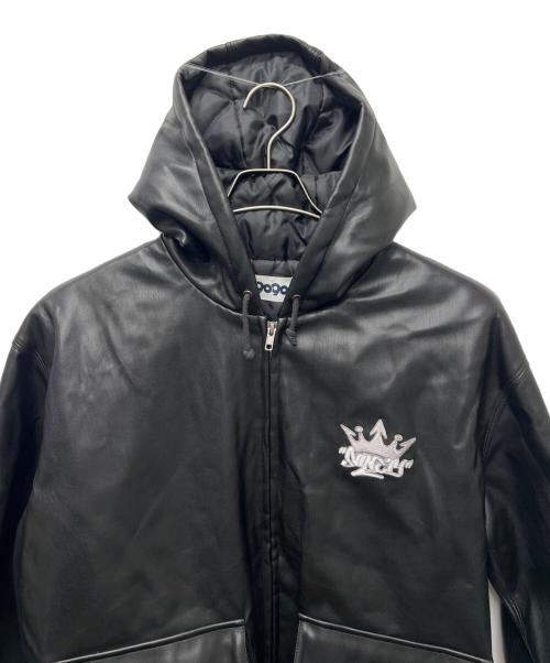 9090（9090）9090 (9090) King Logo Synthetic Leather Hooded Jacket ブラック サイズ:Ｌの古着・服飾アイテム