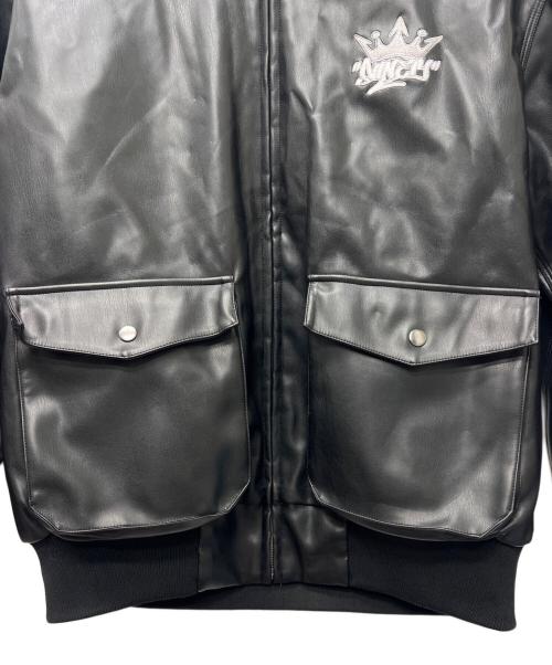 9090（9090）9090 (9090) King Logo Synthetic Leather Hooded Jacket ブラック サイズ:Ｌの古着・服飾アイテム